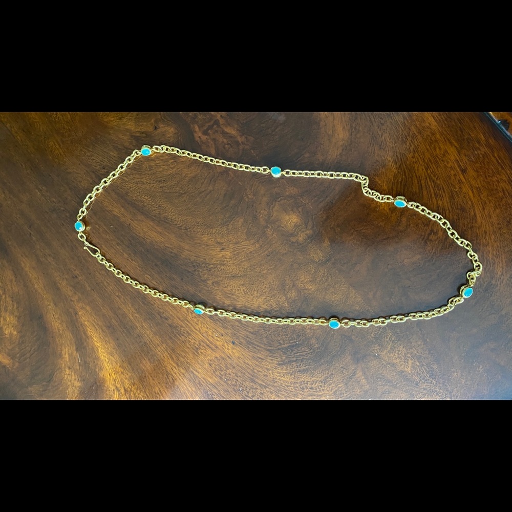 Julie Vos 40” 7 station necklace.  Aqua Chalcedony stone are set double sided
